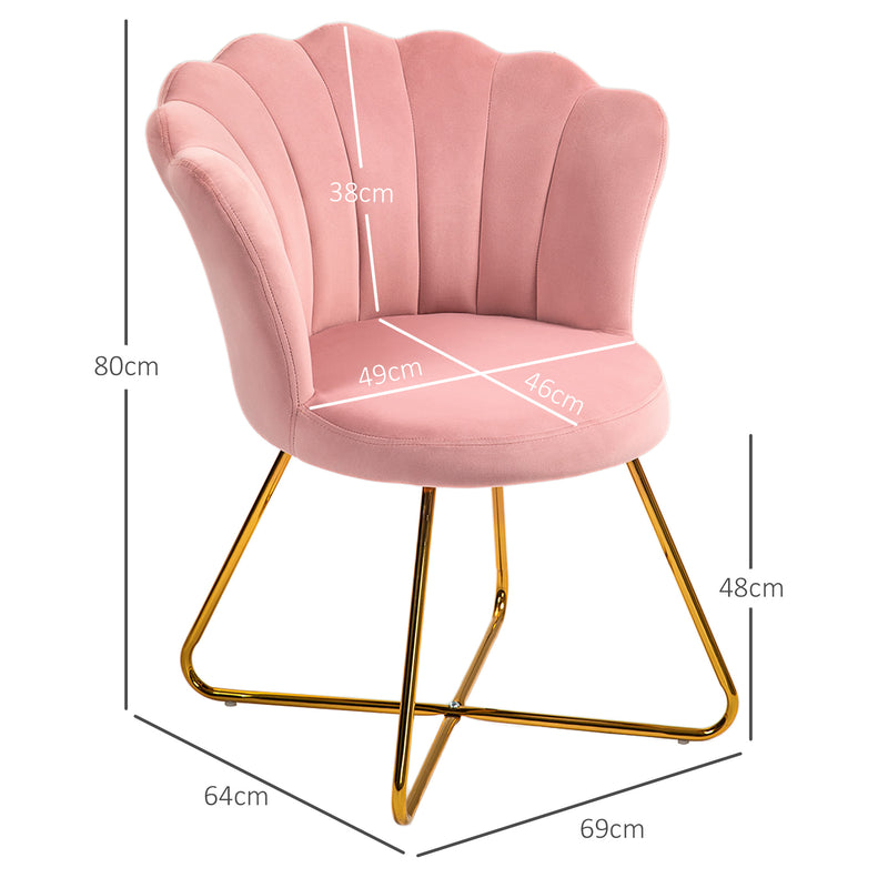 Pink Velvet Feel Lotus Petal Accent Chair With Gold Legs Elegant Design by HOMCOM