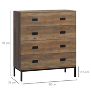 4 Drawer Storage Chest with Sturdy Metal Frame for Bedroom or Lounge Organisation Brown