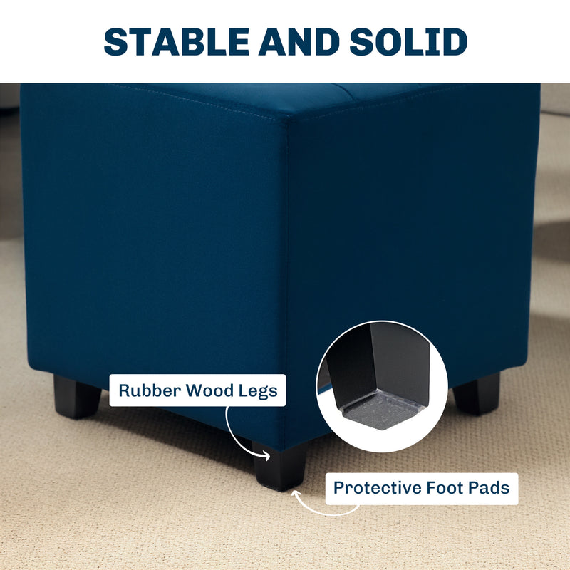 Blue Velvet Feel Square Ottoman Footstool with Padded Seat by HOMCOM