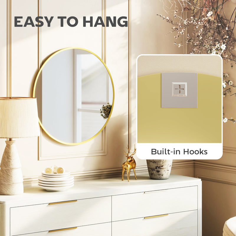 Large Round Mirror For Wall 61cm Gold Modern Decorative Accent For Bedroom Living Room Bathroom