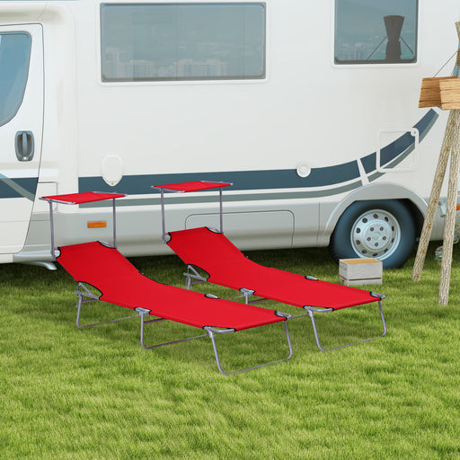 2 Piece Folding Sun Lounger Set With Adjustable Canopy For Beach Or Garden Relaxing