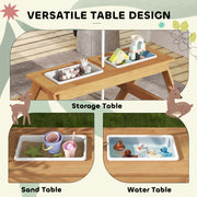 Kids Picnic Table with Sand and Water Play, Wooden Benches and Adjustable Parasol by AIYAPLAY