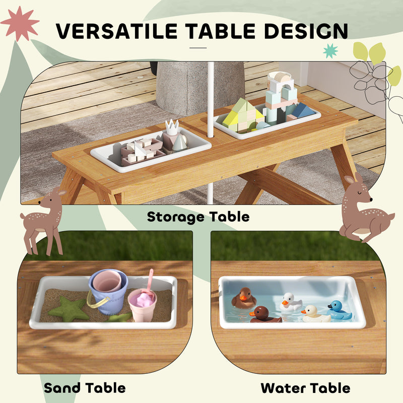 Kids Picnic Table with Sand and Water Play, Wooden Benches and Adjustable Parasol by AIYAPLAY