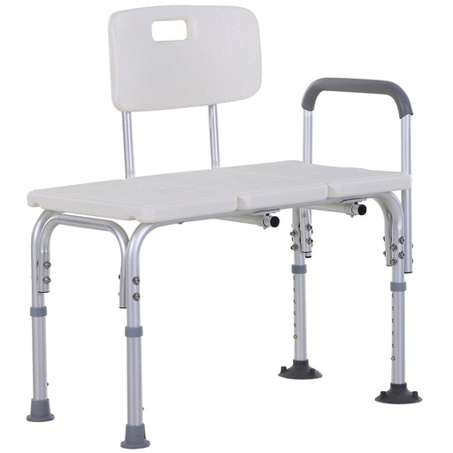 Height Adjustable Shower Chair With Backrest And Armrests For Elderly Support, White
