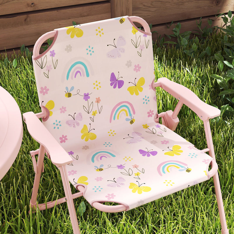 Kids Garden Table and Chair Set with Adjustable Parasol Rainbow Design 4pc Pink by AIYAPLAY Aiyaplay