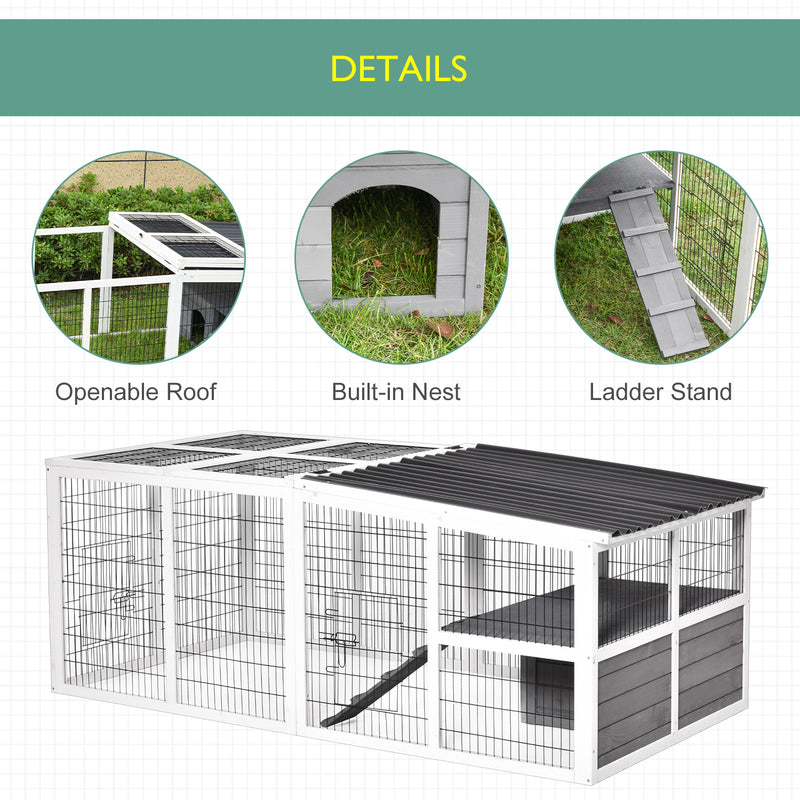 Wooden Hutch and Run for Guinea Pigs and Small Rabbits Indoor Outdoor Use Grey AOSOM