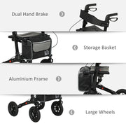 Folding Rollator Walker with Padded Seat Backrest Storage Bag and Brakes Black by HOMCOM AOSOM