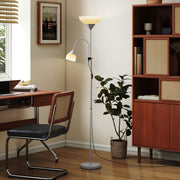 LED Floor Lamp with Adjustable Reading Light Ideal for Living Rooms or Bedrooms Silver Tone