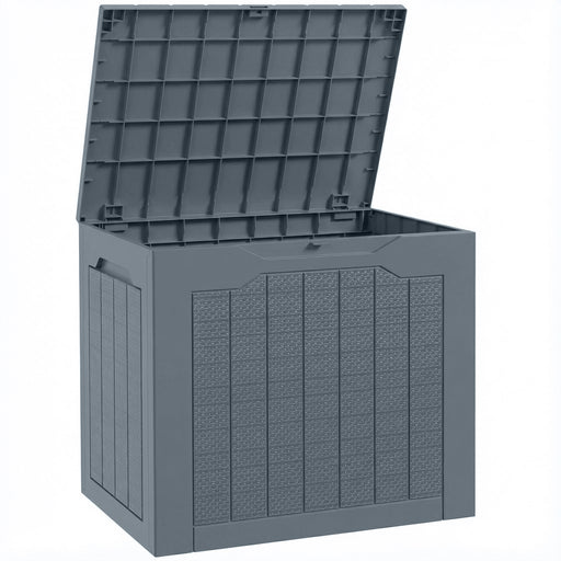 93L Outdoor Garden Storage Box With Handles Waterproof Plastic Trunk Container Light Grey