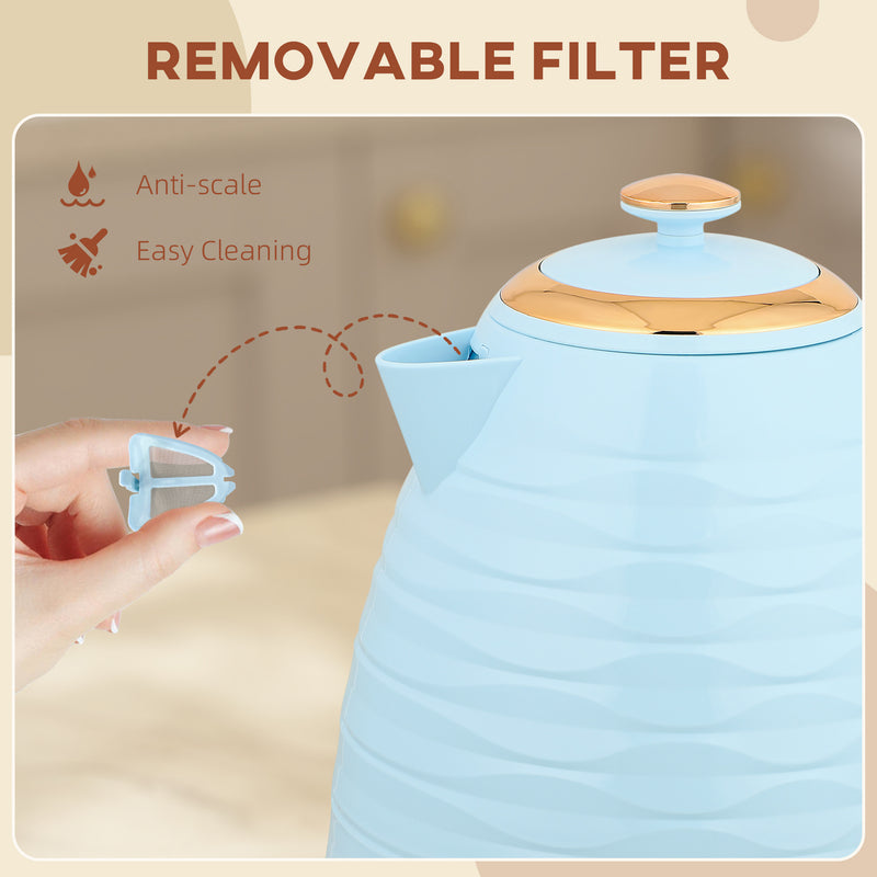 3kW Rapid Boil Electric Kettle With Honeycomb Design Ideal For Quick Brewing, Light Blue