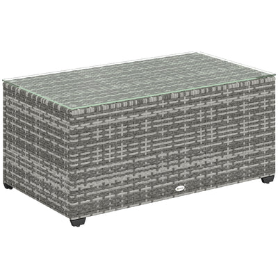 Light Grey Rattan Side Table with 90 x 50cm Glass Top for Garden or Patio by Outsunny