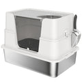 XL Enclosed Stainless Steel Cat Litter Box With Flip Top and Dual Entry Easy Clean, Silver PawHut