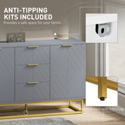 Grey Sideboard with 3 Drawers and Adjustable Shelves for Living Room Storage