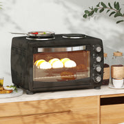 36L Small Electric Oven With 2 Hot Plates Adjustable Temperature Timer 2600W Black by HOMCOM