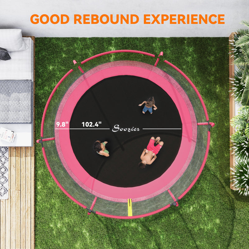 10ft Garden Trampoline with Safety Net for Family Outdoor Play Pink AOSOM