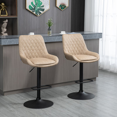 Adjustable Swivel Bar Stools Set of 2 with Backrest for Kitchen or Home Bar Light Khaki