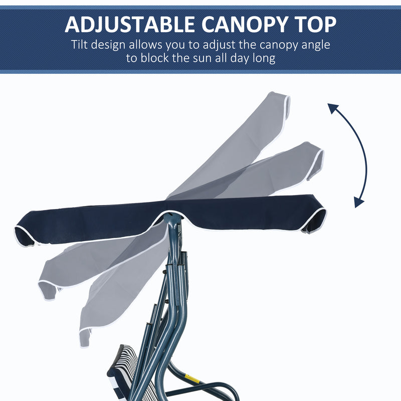 3 Seater Garden Swing Chair with Adjustable Canopy and Steel Frame for Outdoors, Blue Stripes