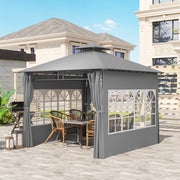 Light Grey 3 x 3 m Garden Gazebo with Double Roof and Removable Sidewalls by Outsunny