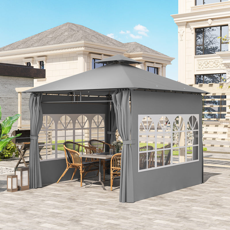 Light Grey 3 x 3 m Garden Gazebo with Double Roof and Removable Sidewalls by Outsunny