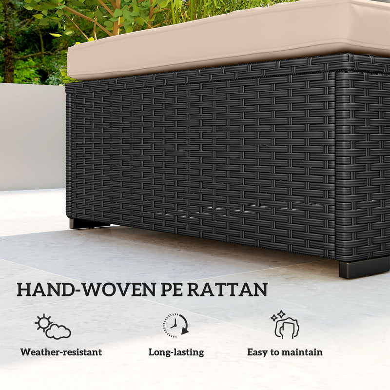 Rattan Sun Lounger With Adjustable Recline Cushion and Side Tray for Garden Relaxation Black Outsunny