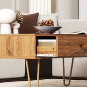 Modern Coffee Table with Gold Hairpin Legs and Drawers for Living Room 100cm by HOMCOM
