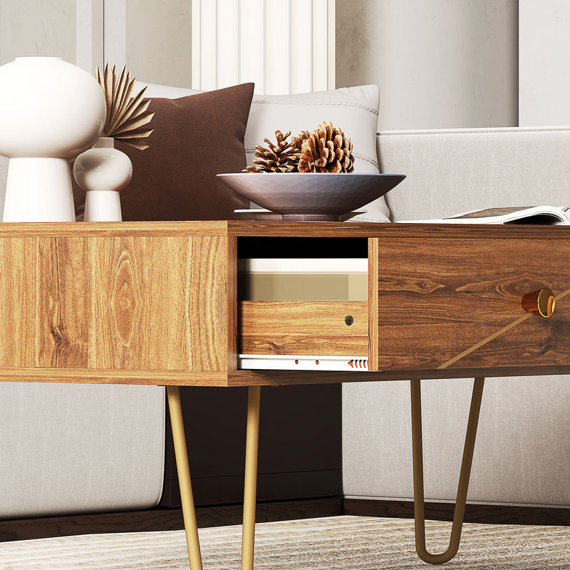 Modern Coffee Table with Gold Hairpin Legs and Drawers for Living Room 100cm by HOMCOM