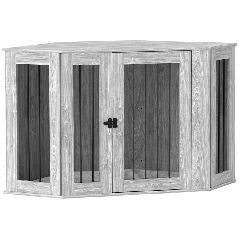 2 in 1 Dog Crate and Side Table with Soft Cushion Ideal for Medium Dogs Grey