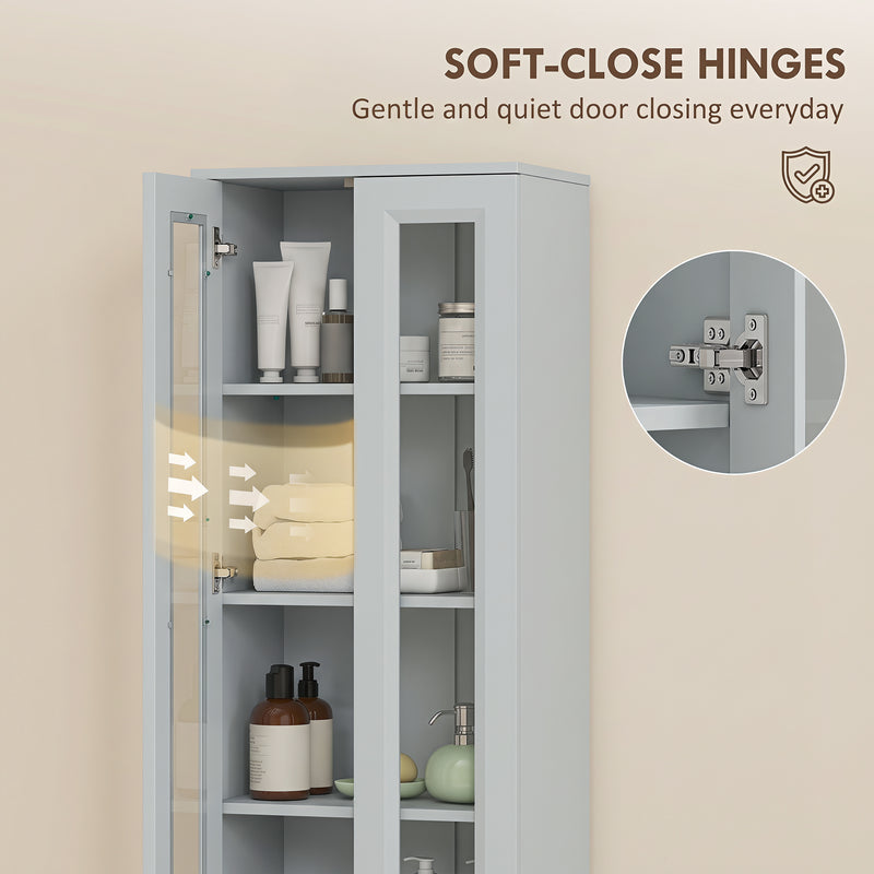 Slim Bathroom Floor Cabinet with Adjustable Shelves for Small Spaces Dusty Blue