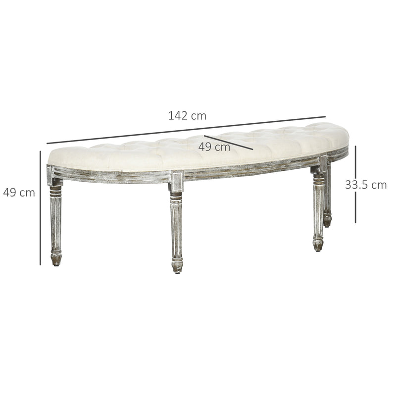 Cream Half Moon Ottoman Bench With Tufted Seat and Light Wood Legs For Bedroom or Hallway