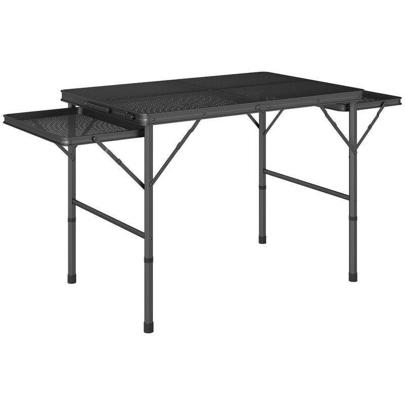 Foldable Outdoor Table with Adjustable Height and Side Wings for Extra Space Black