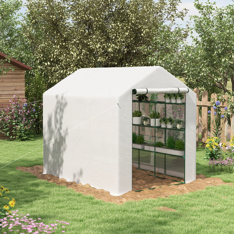 8x6ft Walk In Greenhouse with Shelves White Portable Grow Tent by Outsunny