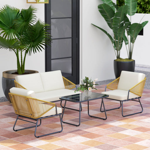 4 Piece Contemporary Rattan Garden Sofa Set With Coffee Table by Outsunny