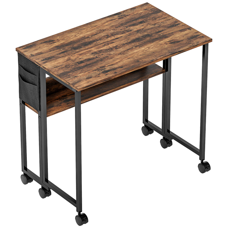 Rustic Brown Drop Leaf Writing Desk 80 cm Folding Space Saving Home Office Table