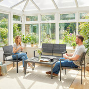 4pc Garden Furniture Set for All-Weather Outdoor Relaxing with Loveseat Coffee Table and Chairs Outsunny