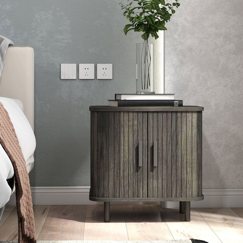 Bedside Table Sliding Door Grey - lifestyle