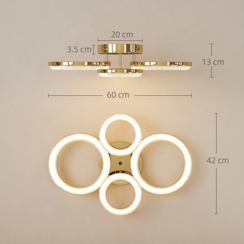 Modern LED Ceiling Light With 4 Rings And Adjustable Colour Temperature For Living Room Gold Tone