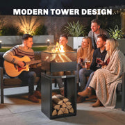 Garden Fire Pit with Log Storage for Tidy and Warm Evenings Outdoors Black Outsunny
