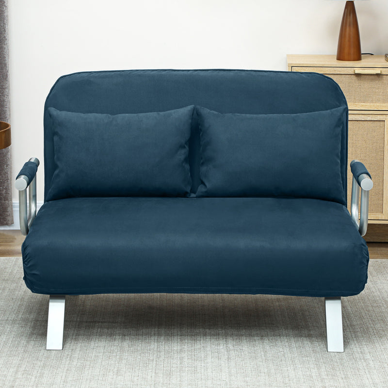 Two Seater Click Clack Sofa Bed Converts to Guest Bed for Small Spaces, Navy Blue
