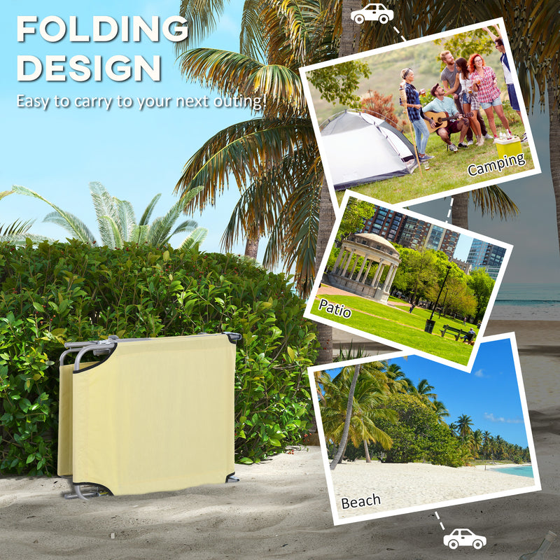 Set of 2 Beige Foldable Sun Loungers with Adjustable Backrest and Canopy for Garden or Beach Outsunny