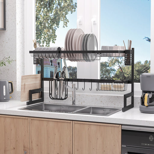 Modular Over Sink Drying Rack 93cm Stainless Steel Space Saving Dish Drainer by HOMCOM