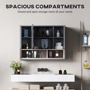 Grey Wall Mounted Bathroom Mirror Cabinet With 3 Doors and Storage by HOMCOM