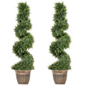 Artificial Spiral Boxwood Trees Set of 2 for Easy Year Round Greenery Indoors or Outdoors Green AOSOM