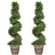 Artificial Spiral Boxwood Trees Set of 2 for Easy Year Round Greenery Indoors or Outdoors Green AOSOM