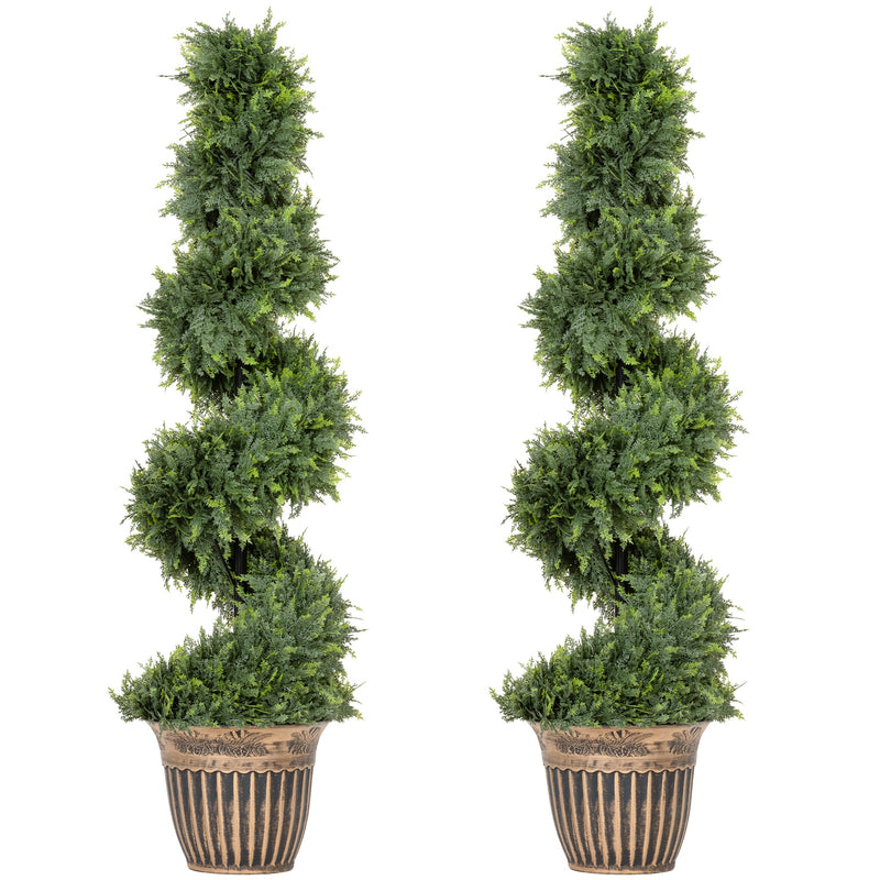 Artificial Spiral Boxwood Trees Set of 2 for Easy Year Round Greenery Indoors or Outdoors Green AOSOM
