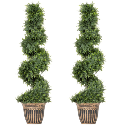 Artificial Spiral Boxwood Trees Set of 2 for Easy Year Round Greenery Indoors or Outdoors Green AOSOM