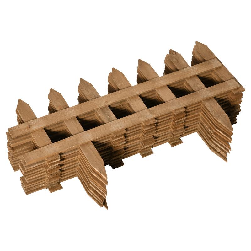 Pack of 24 Wooden Garden Border Fences for Lawn Edging and Flowerbeds, Brown