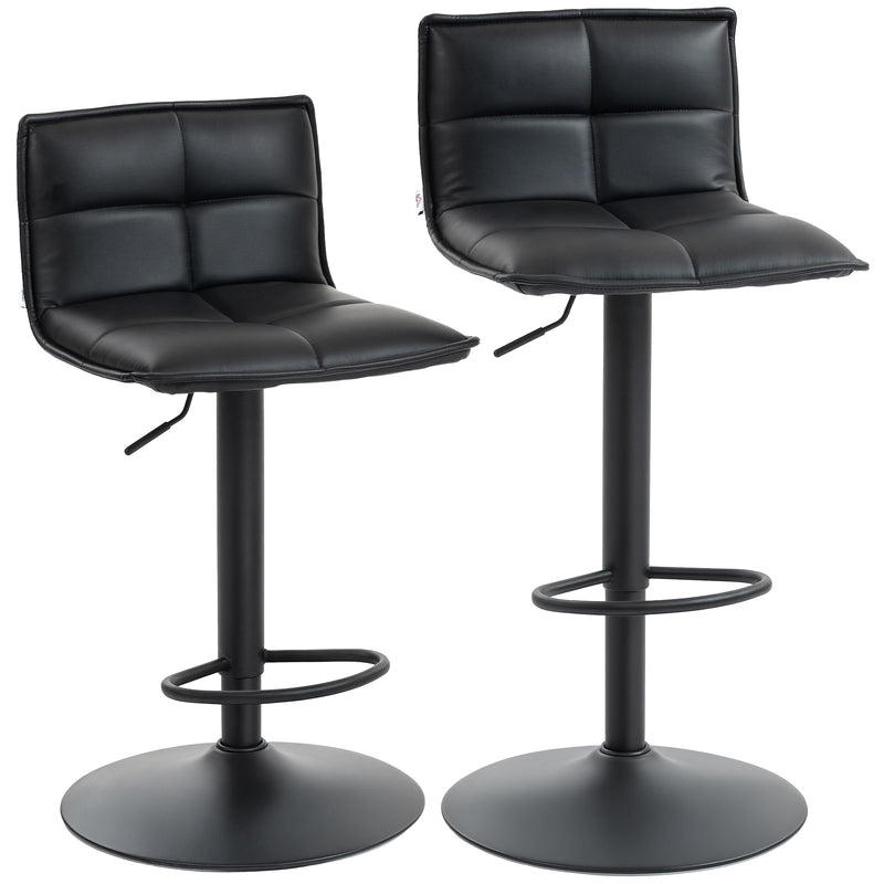 Set of 2 Height Adjustable Faux Leather Bar Stools With Footrest For Kitchen Black