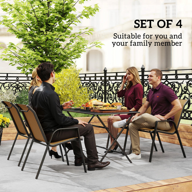 Khaki Set 4 of Stackable Rattan Garden Chairs With Breathable Mesh backs