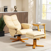 PU Leather Swivel Recliner Chair with Footstool and Storage for Lounge Comfort, Beige