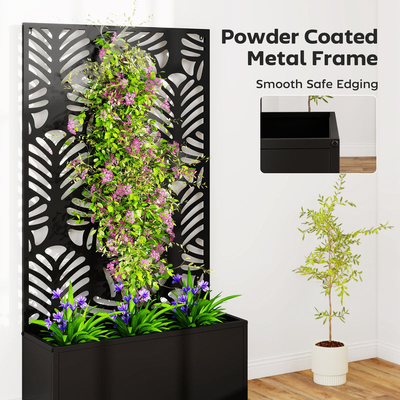 Metal Garden Planter with Trellis for Climbing Plants and Flowers Black Outsunny